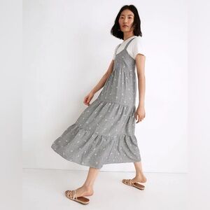 Madewell Midi Dress Embroidered Gingham Black White Size XS